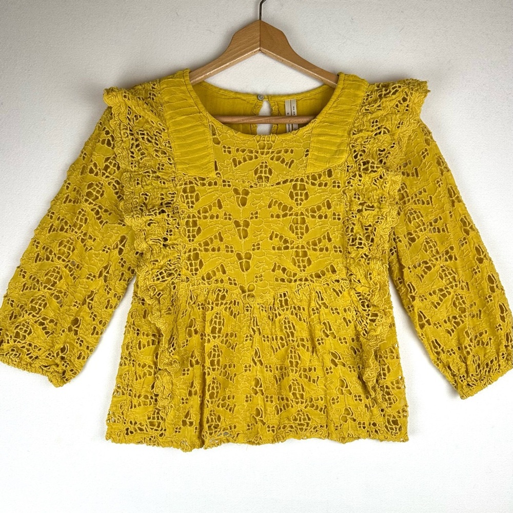 Anthropologie Clemetine Eyelet Ruffle Blouse Boho Cottagecore